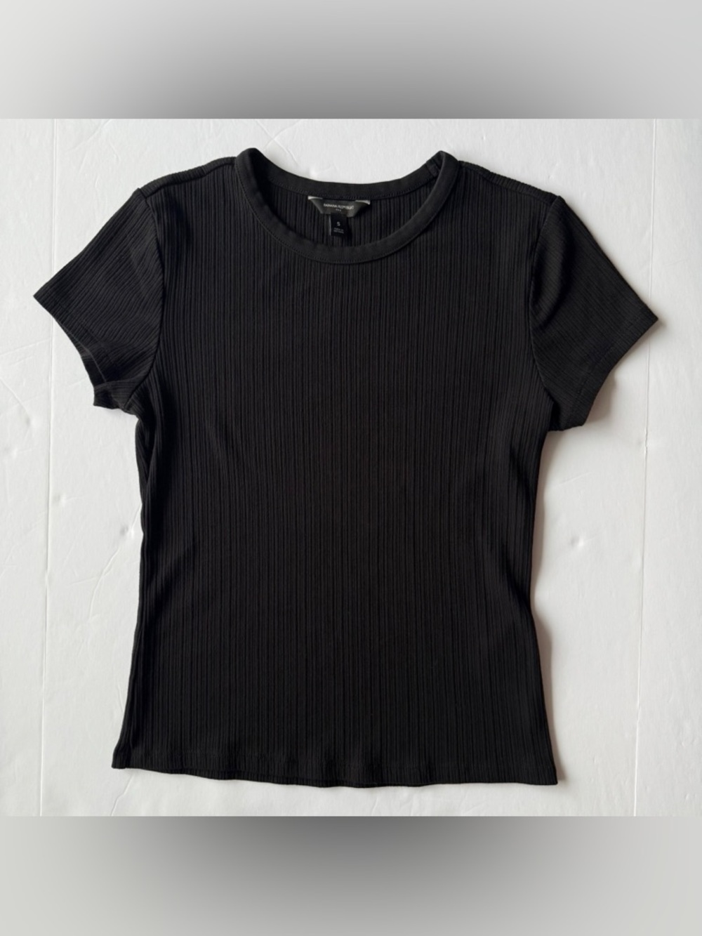 Banana Republic Variegated Ribbed T-Shirt Black Size S